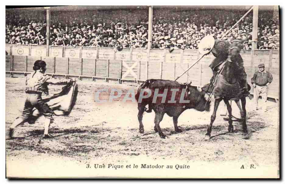CPA Corrida Course de taureaux Une pique et le matador au Quite 