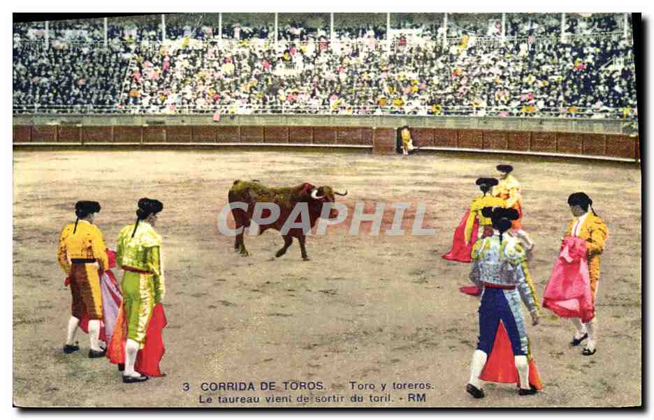 CPA Corrida Course de taureaux Toro y toreros Le taureau vient de sortir du toril 