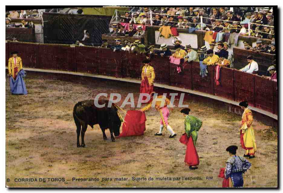 CPA Corrida Course de taureaux Preparando para matar Suerte de multa par l'espada 