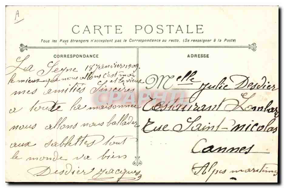CPA Bateau de Guerre Le Voltaire Cuirasse d'escadre du projet Thomson  — Verso