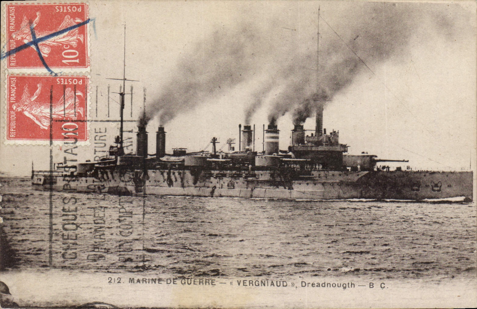 Bateau de guerre « Vergniaud » — Dreadnought — B.C. — Éditeur non visible