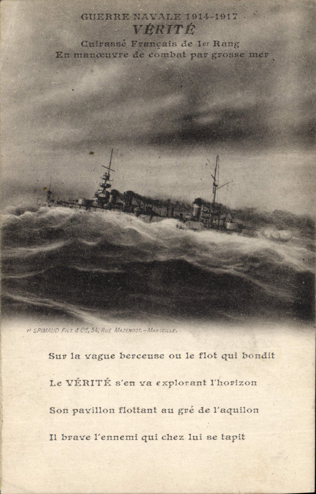 CPA Bateau de Guerre Verite Cuirasse Francais de 1er rang en manoeuvre de combat par grosse mer 