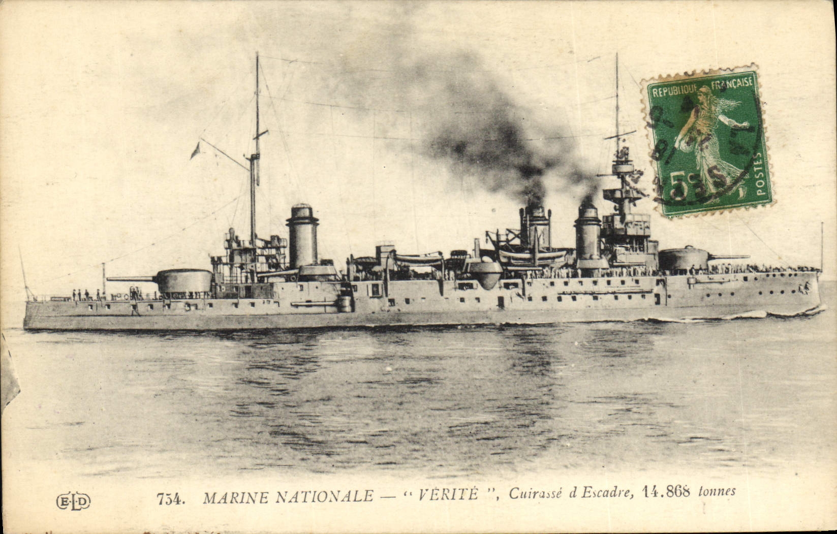 Marine Nationale — "VÉRITÉ", Cuirassé d'Escadre — Éditeur E.D., n° 754