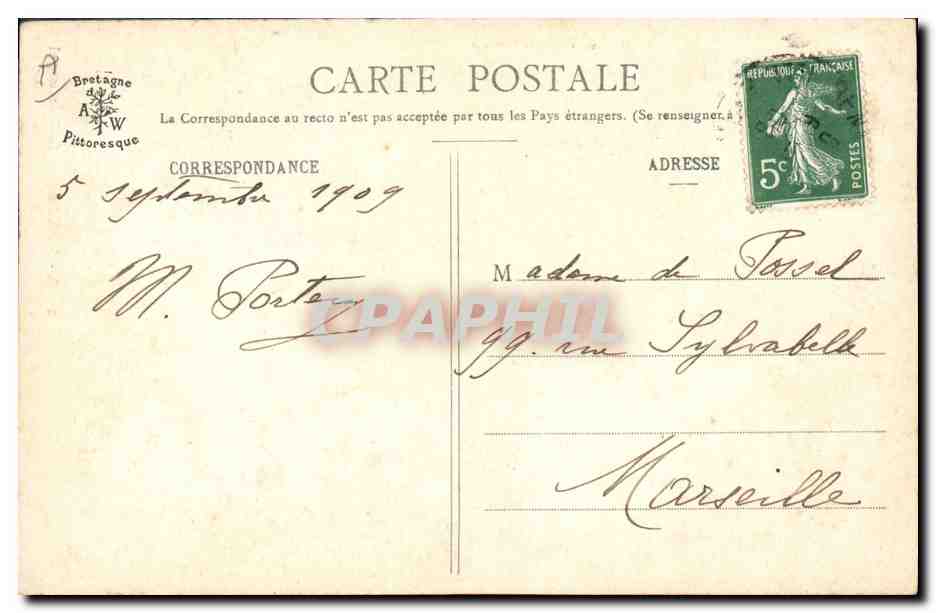 CPA Folklore Petit Breton de Rumengol  — Verso