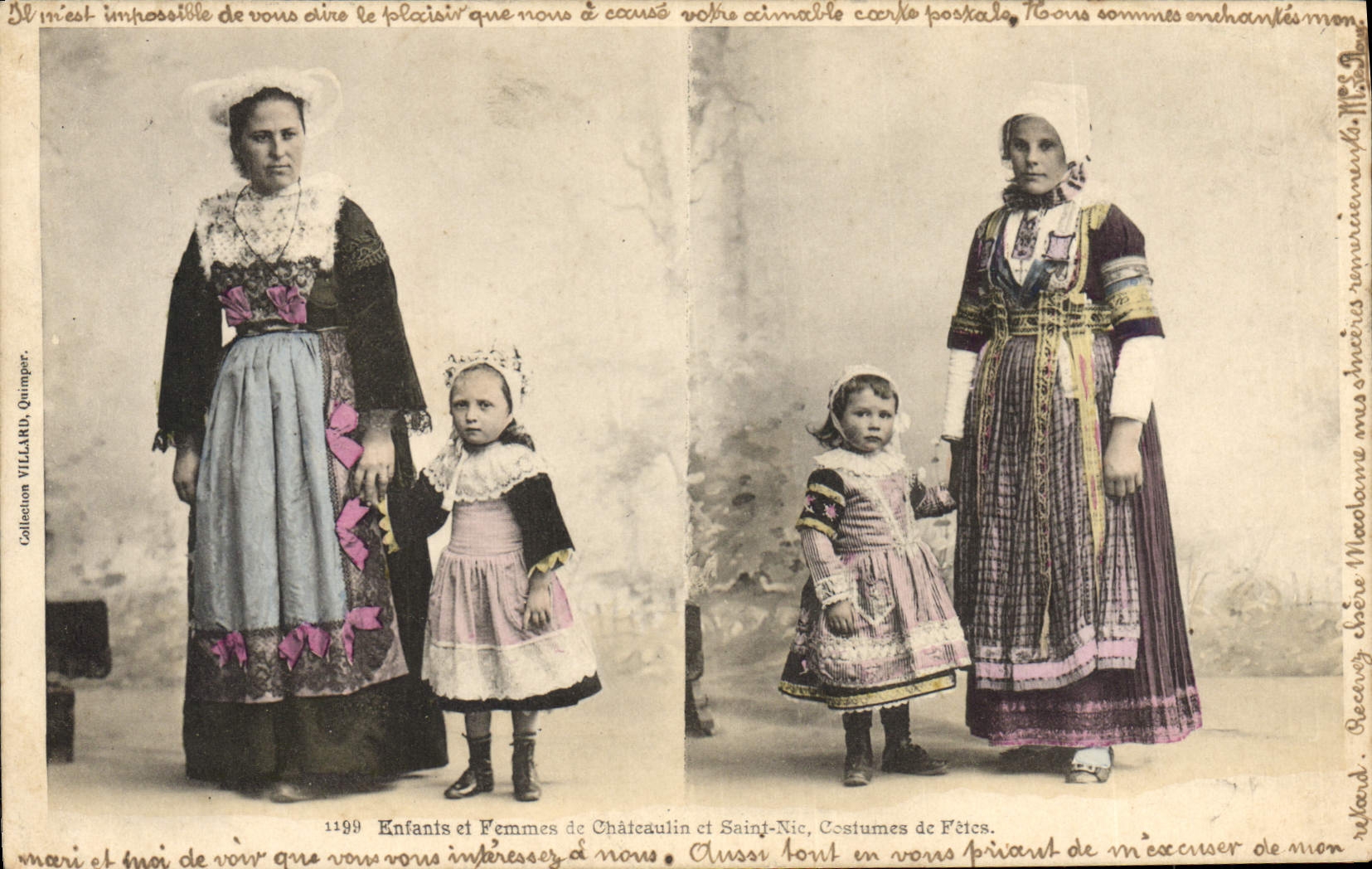CPA Folklore Enfants et femmes de Chateaulin et Saint Nic Costumes de fete 