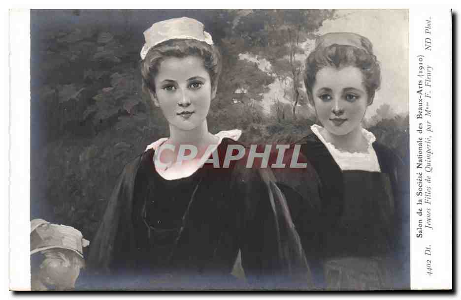 CPA Folklore Salon 1910 Jeunes filles de Quimperle Mme F Fleury 