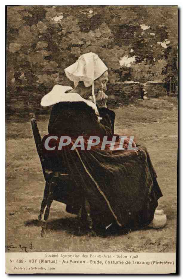 CPA Folklore Marius Roy Au pardon Etude Costume de Trezung Finistere 