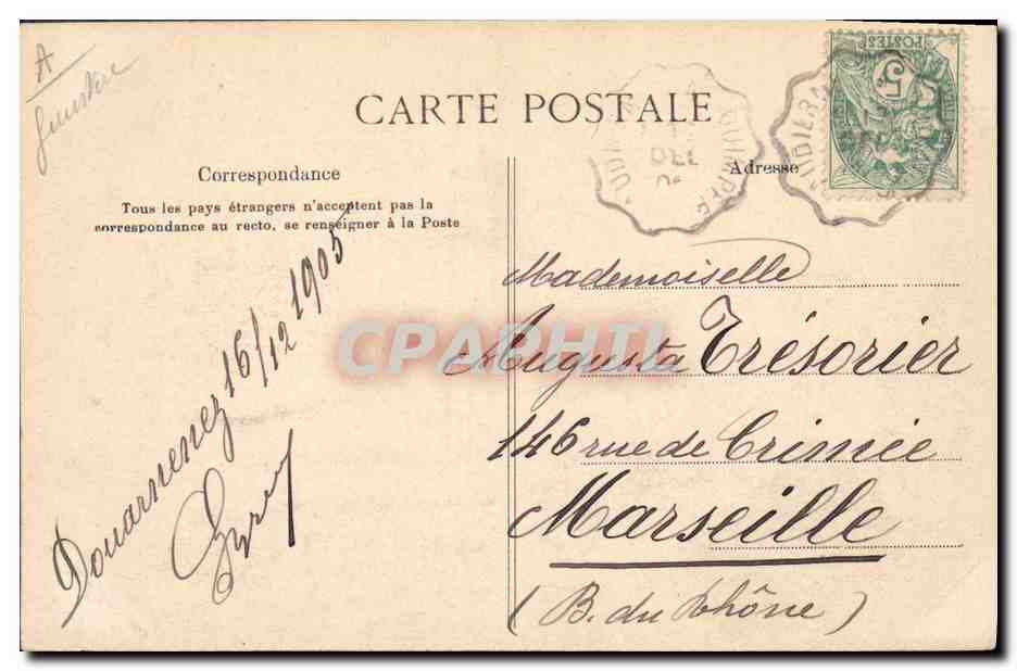 CPA Folklore Jeune fille de Pont L'Abbe Profil de la coiffe — Verso