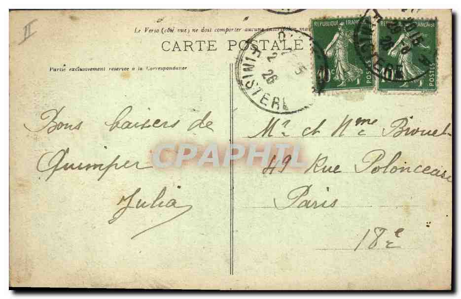 CPA Folklore Jeune fille de Pont Aven  — Verso