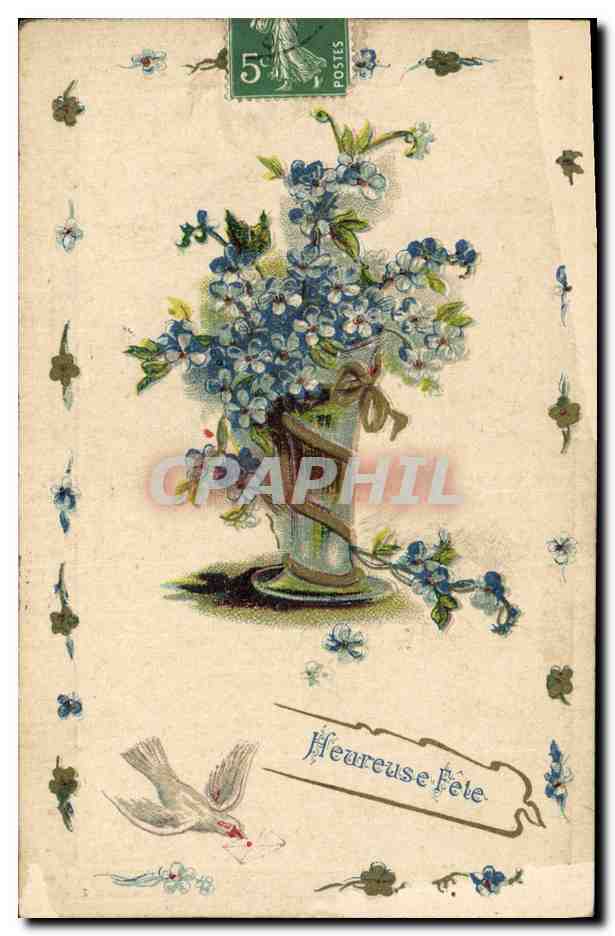 CPA Fantaisie Fleurs Colombe 