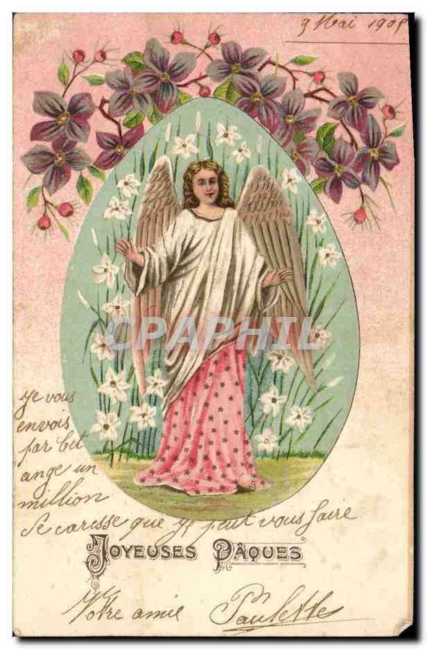 CPA Fantaisie Fleurs Ange 