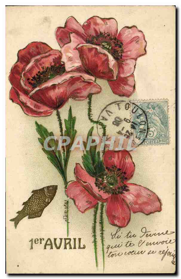 CPA Fantaisie Fleurs Poisson 1er Avril 