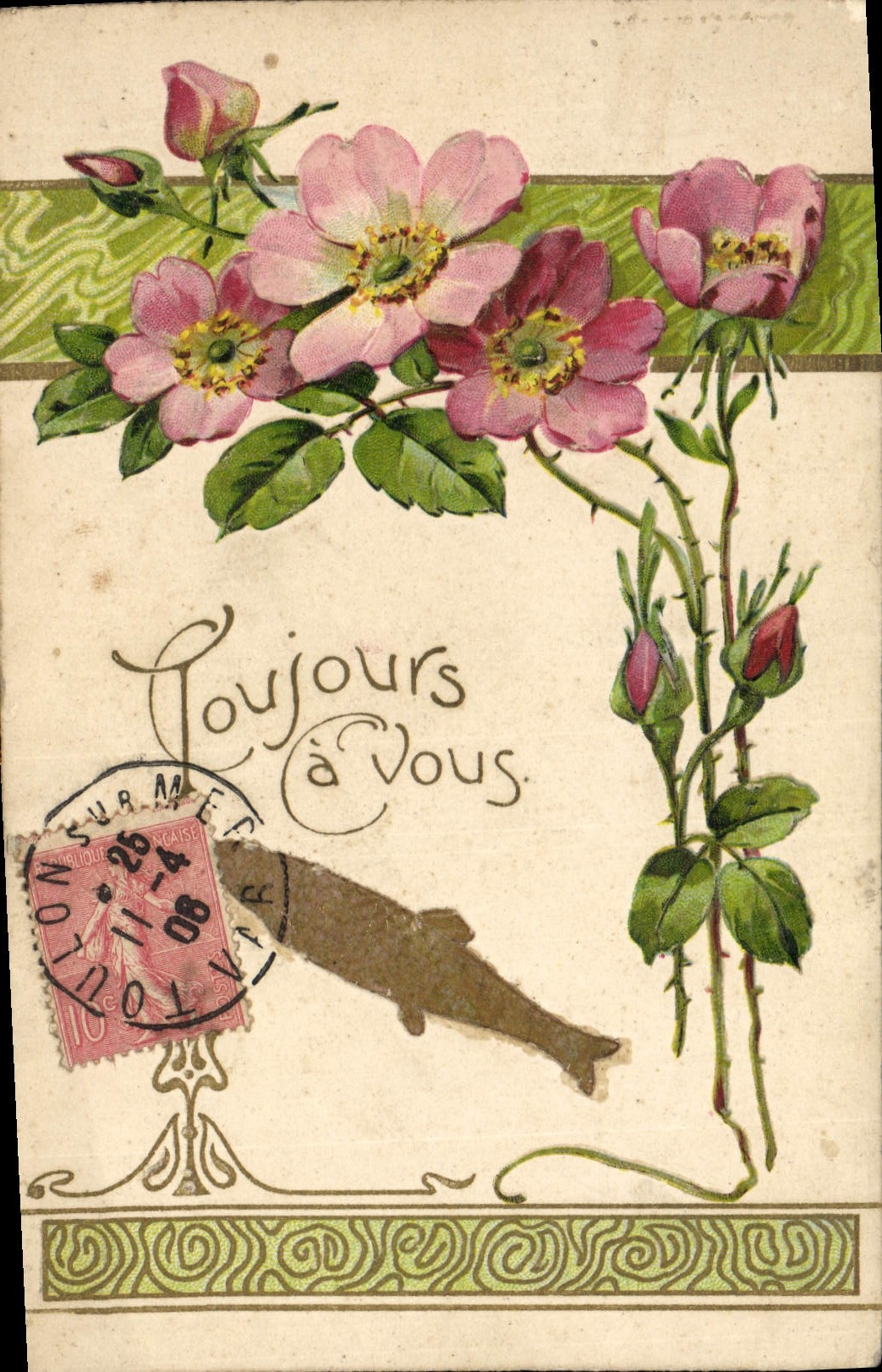 CPA Fantaisie Fleurs Poisson 