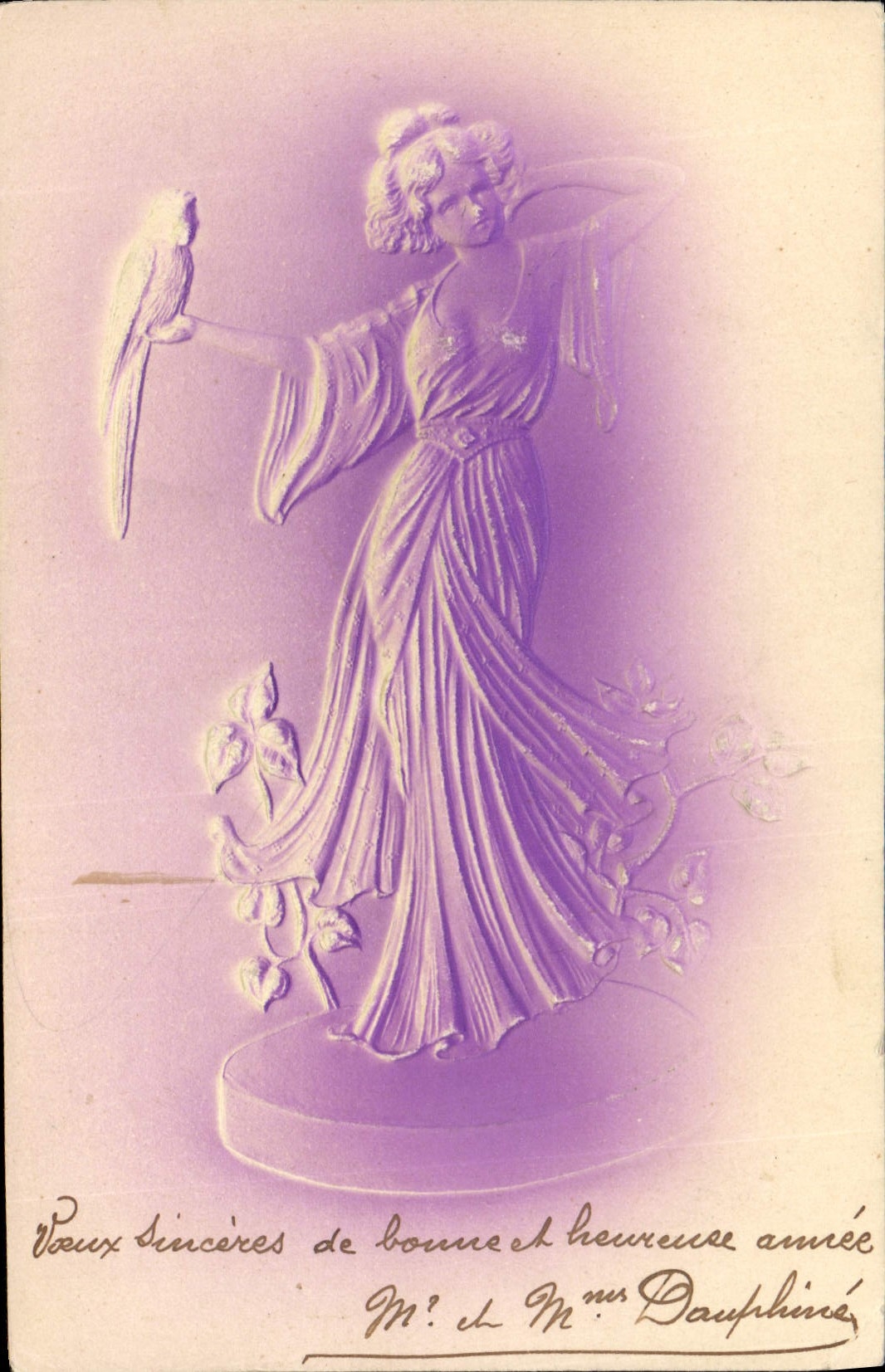 CPA Fantaisie Femme Perroquet (en relief)