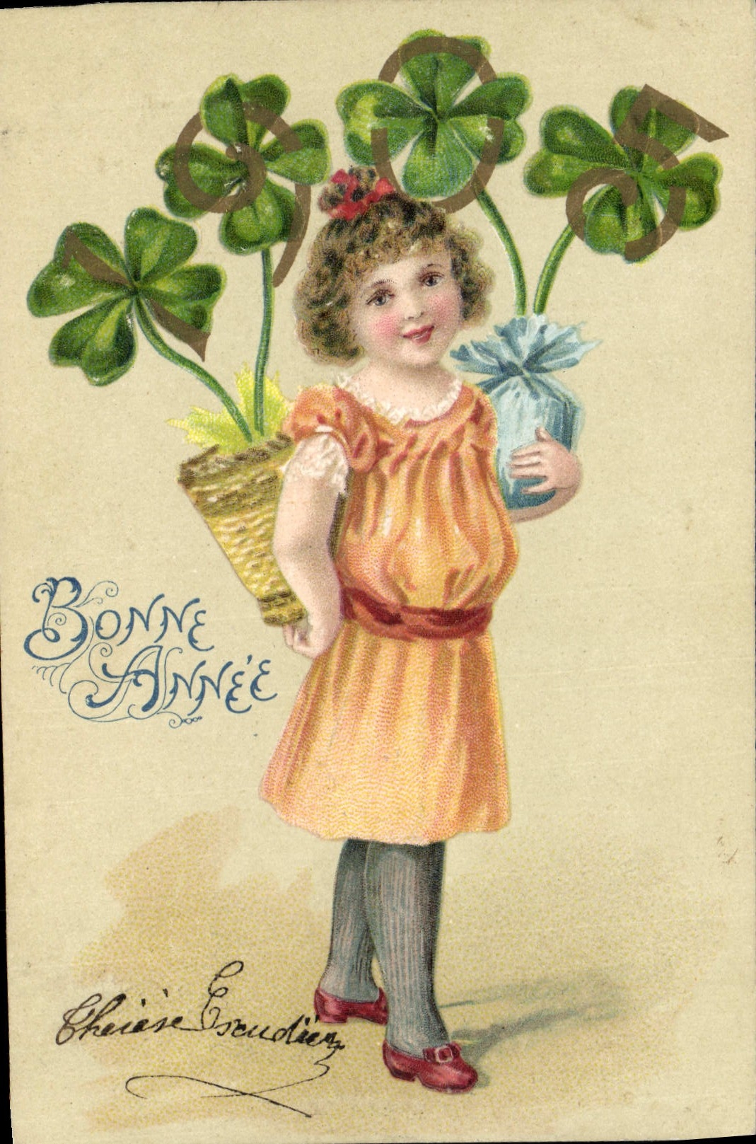 Fille avec trèfles — Bonne Année — éditeur B. Série 3720