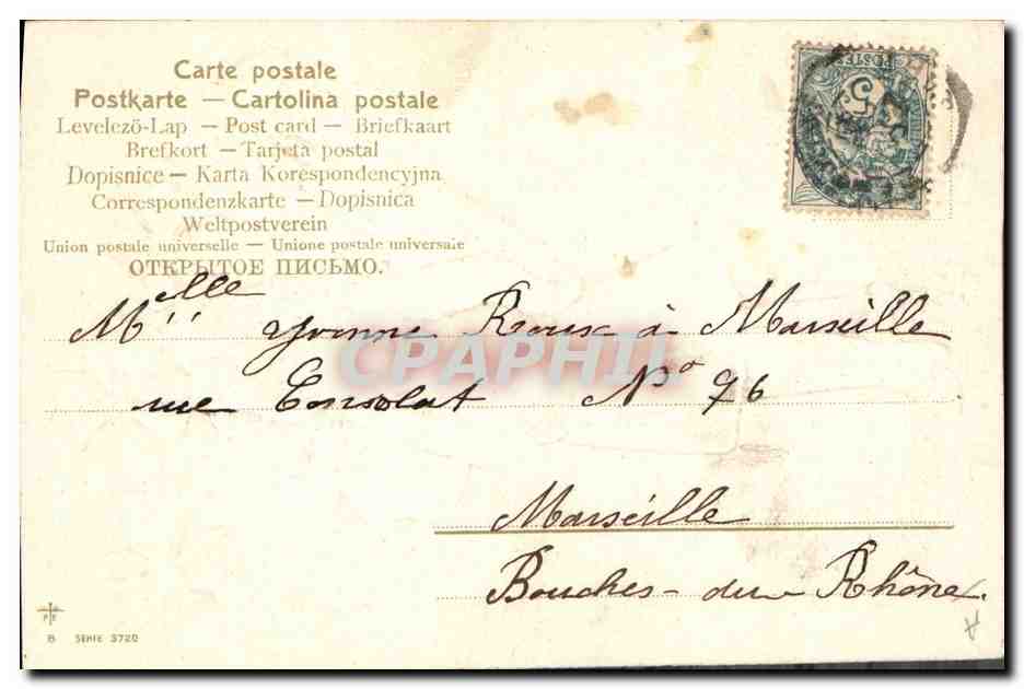 Fille avec trèfles — Bonne Année — éditeur B. Série 3720 — Reverso