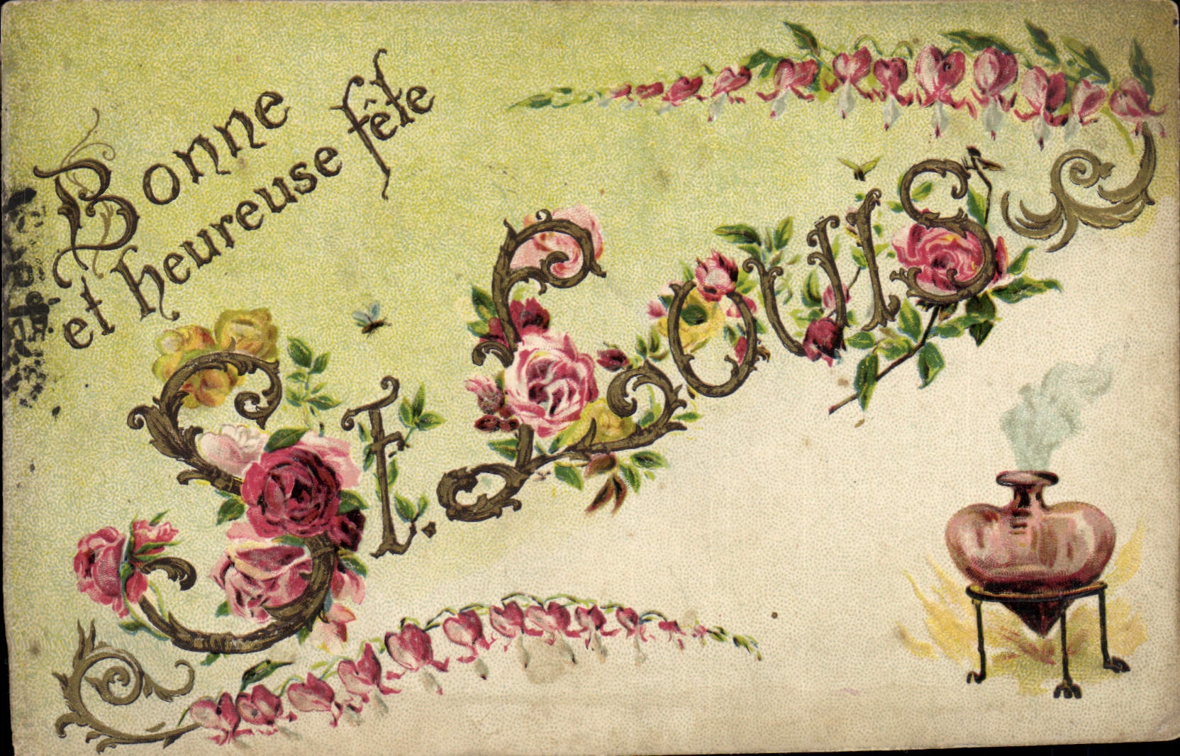 CPA Fantaisie Fleurs Prenom Louis 