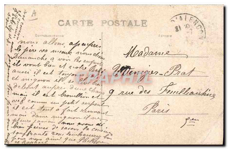 CPA Folklore Dentelle Ecole Dentelliere d'Alencon Point destine a l'exposition de Londres  — Verso