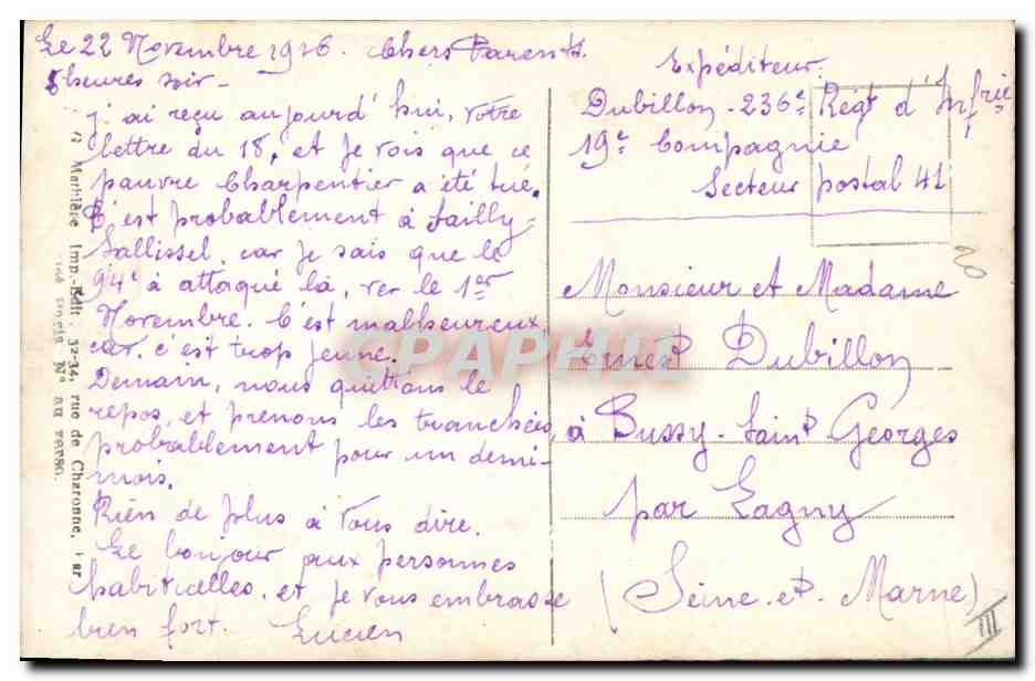 CPA Fantaisie Fleurs Le langage des tranchees Militaria  — Verso