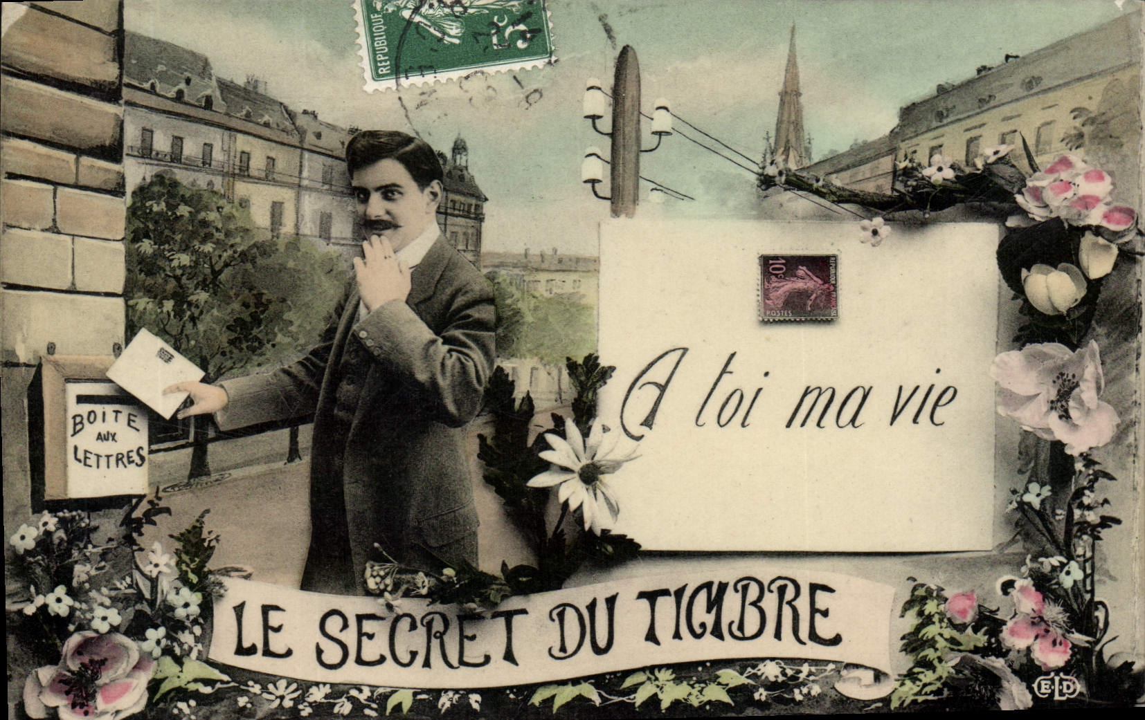 CPA Fantaisie Le secret du timbre Semeuse 