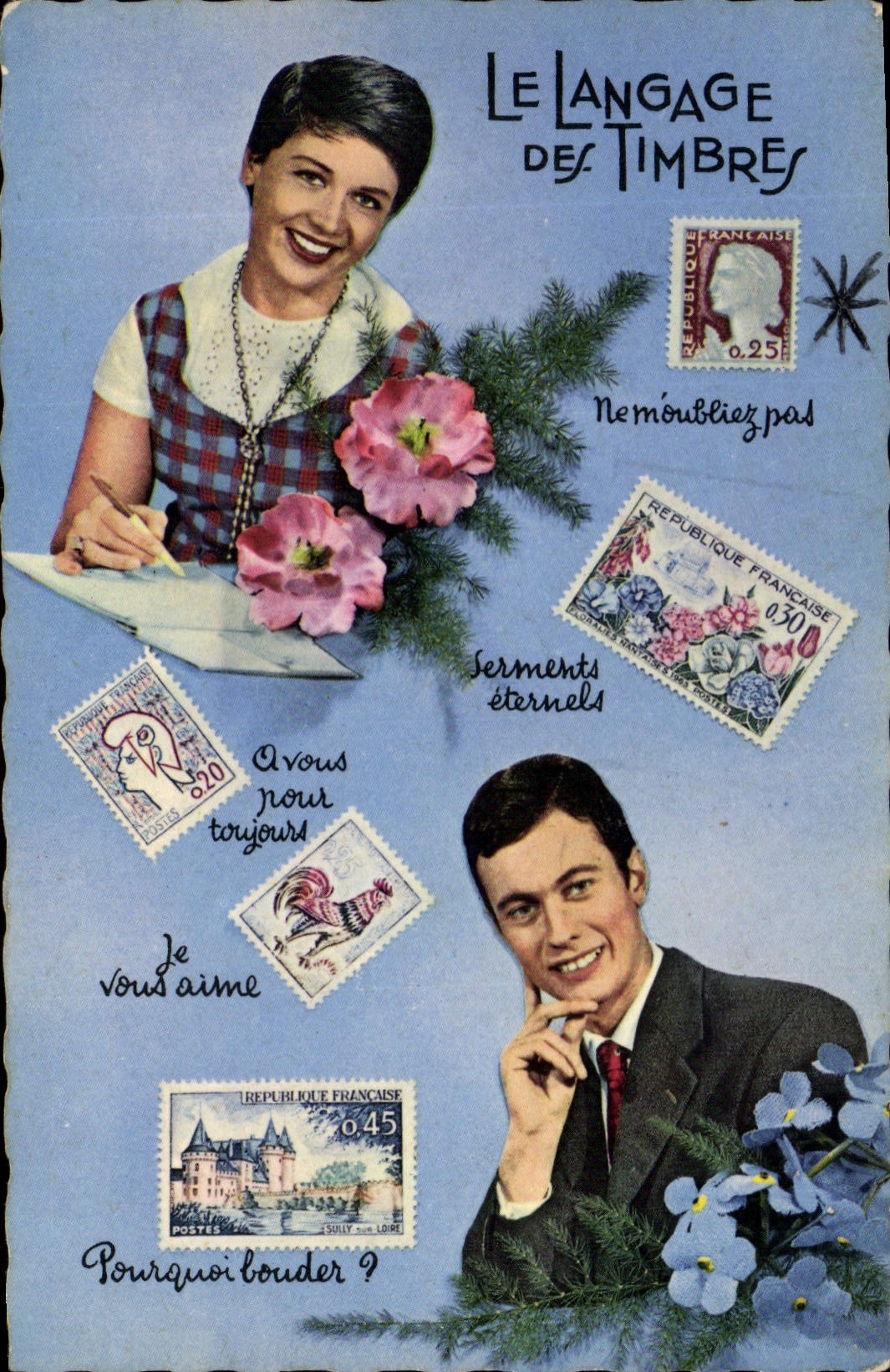 CPA Fantaisie Langage des timbres 