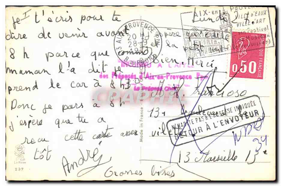 CPA Fantaisie Langage des timbres  — Rückseite