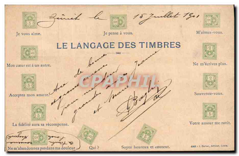 CPA Fantaisie Langage des timbres Suisse 