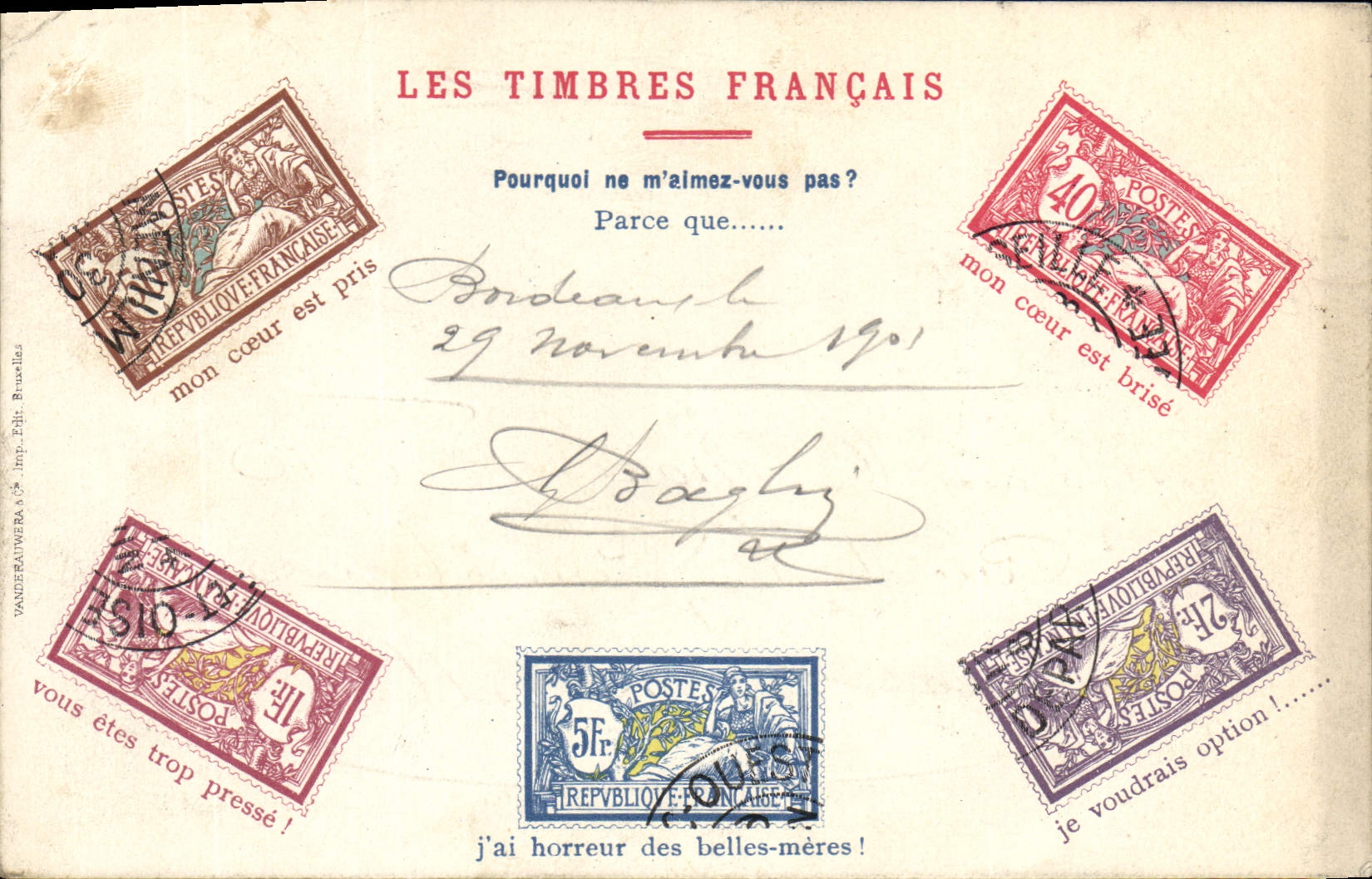 CPA Fantaisie Langage des timbres Type Merson 