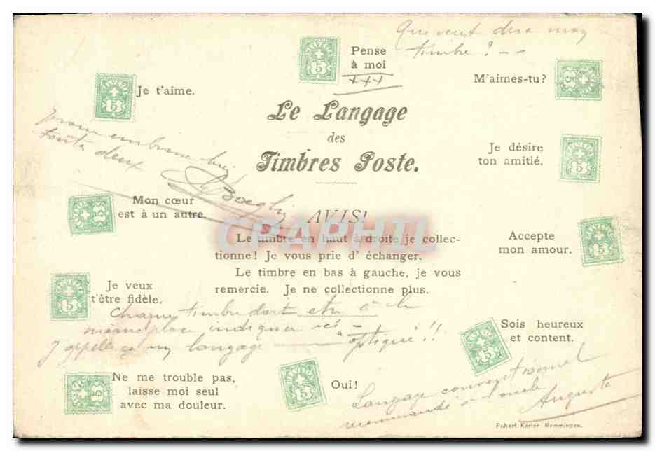 CPA Fantaisie Langage des timbres Suisse 