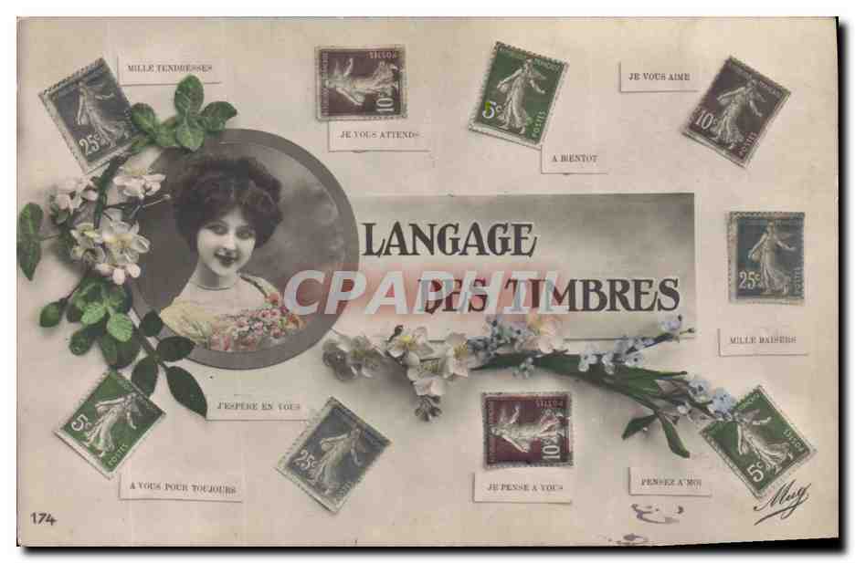 CPA Fantaisie Langage des timbres Semeuse 