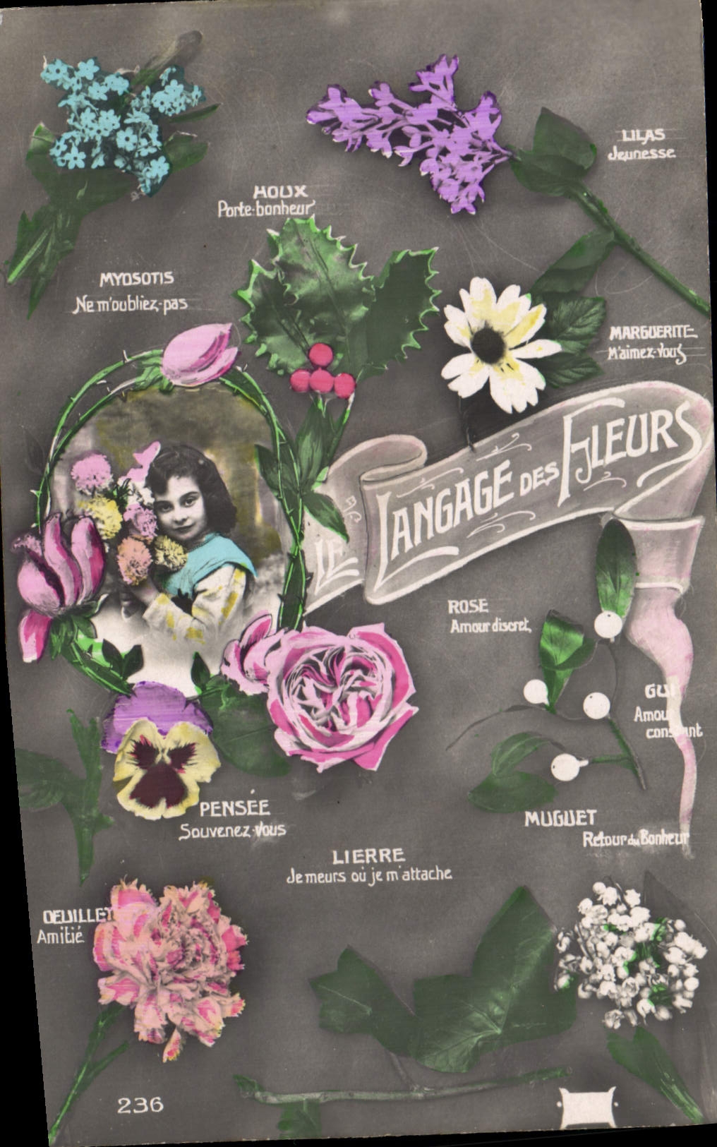 CPA Fantaisie Langage des Fleurs Enfant 