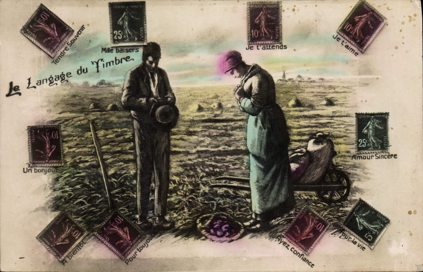 CPA Fantaisie Langage des timbres Semeuse 