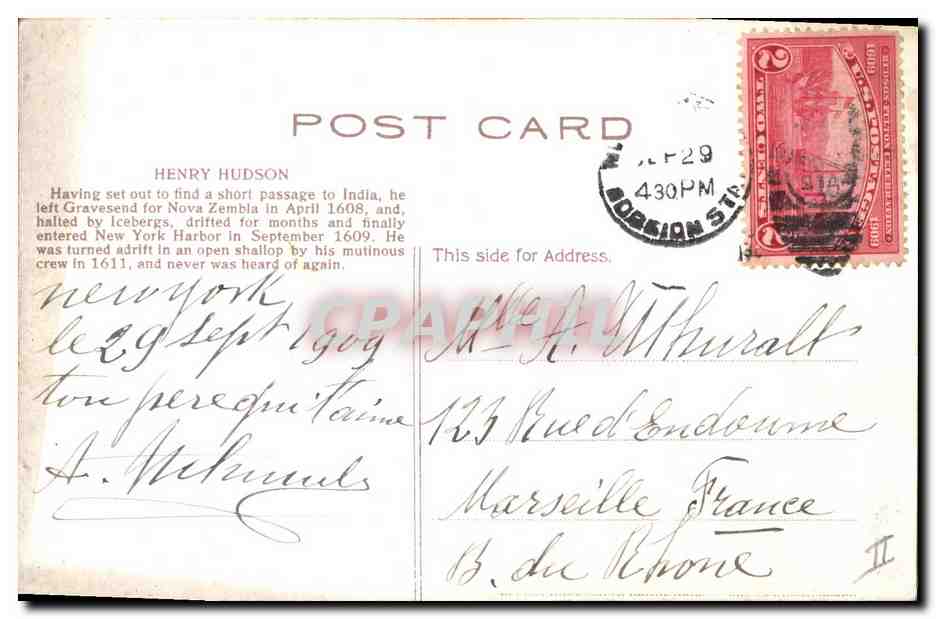 CPA Explorateur Henry Hudson  — Verso