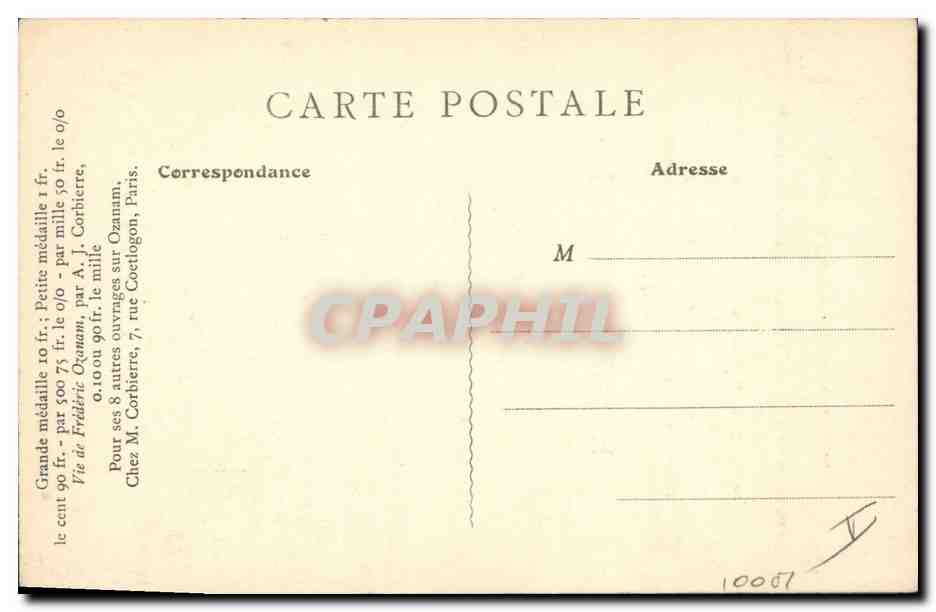 CPA Frederic Ozanam Fondateur de la Societe de Saint Vincent de Paul Medaille du Centenaire  — Verso