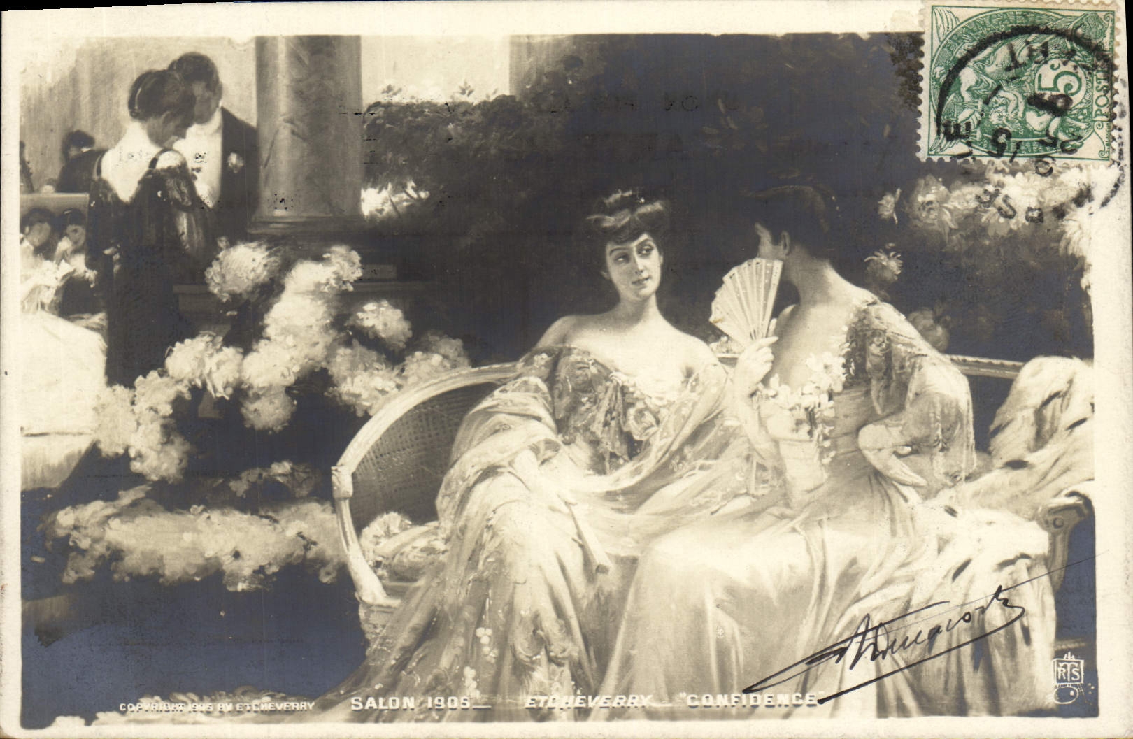 CPA Fantaisie Femme Eventail Salon 1905 Etcheverry Confidence