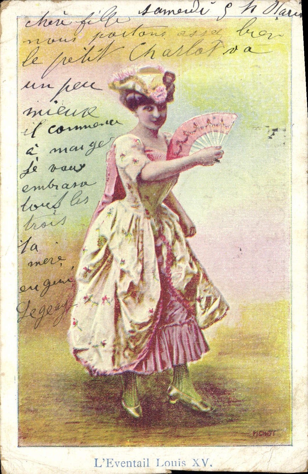 CPA Fantaisie Femme Eventail L'eventail Louis XV