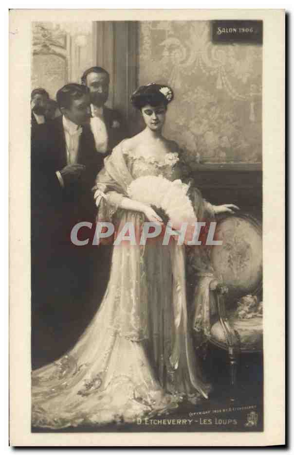 CPA Fantaisie Femme Eventail Salon 1906 Etcheverry Les loups