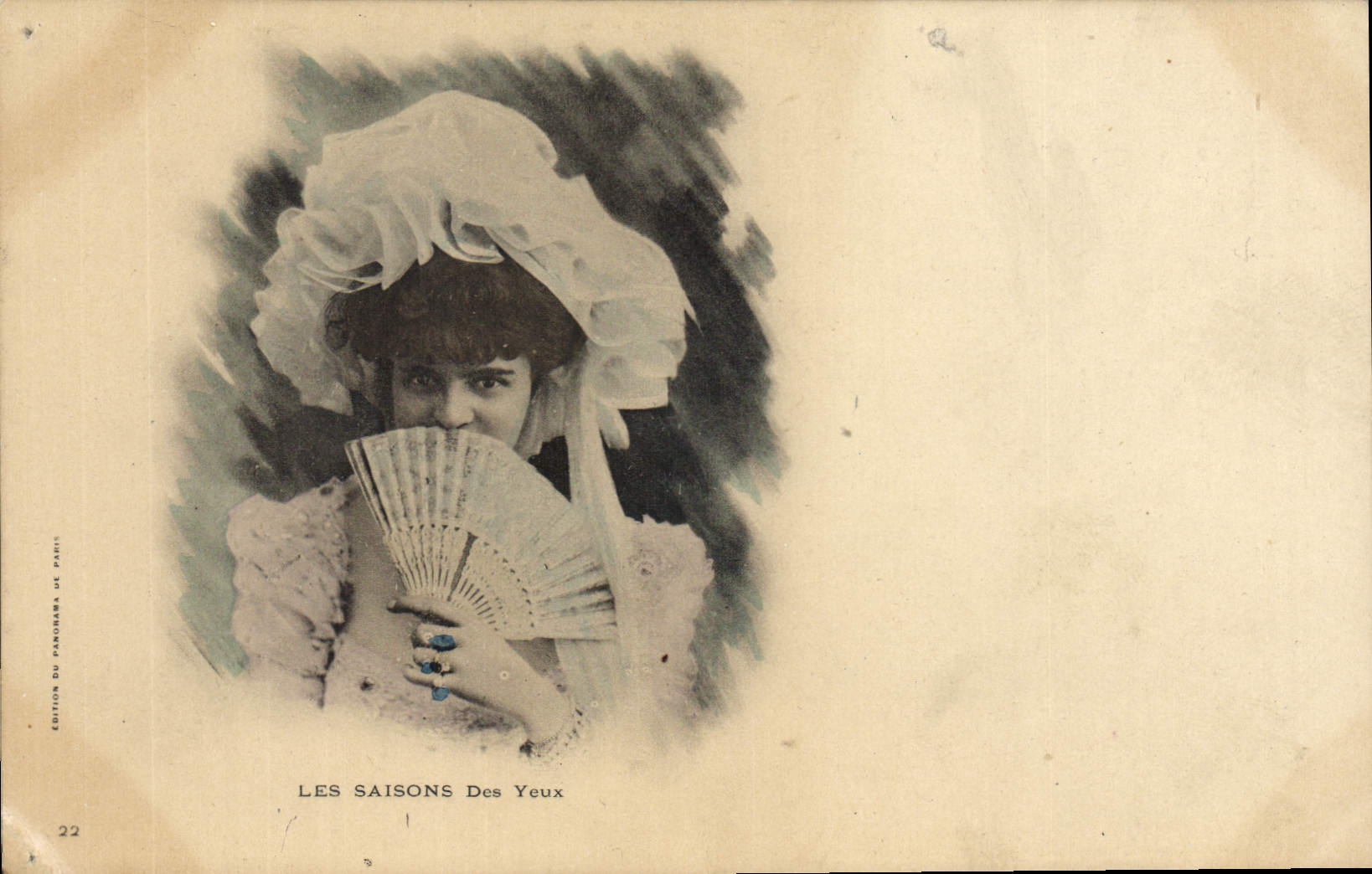 CPA Fantaisie Femme Eventail Les saisons des yeux