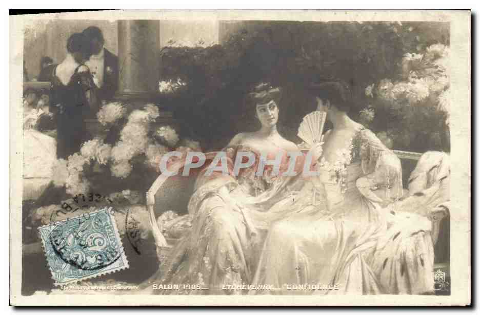 CPA Fantaisie Femme Eventail Salon 1905 Etcheverry Confidence
