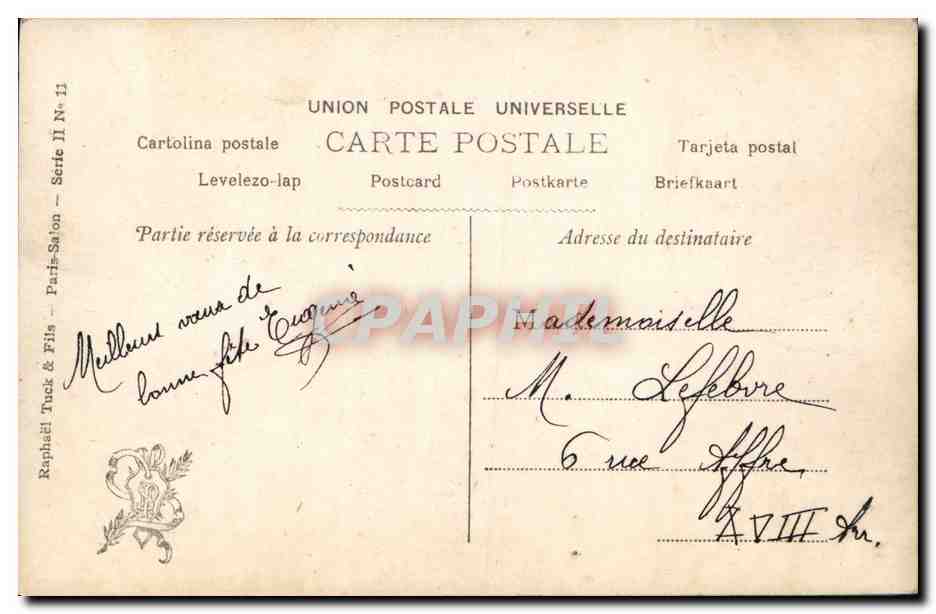 CPA Fantaisie Femme Eventail Salon 1905 Etcheverry Confidence — Rückseite
