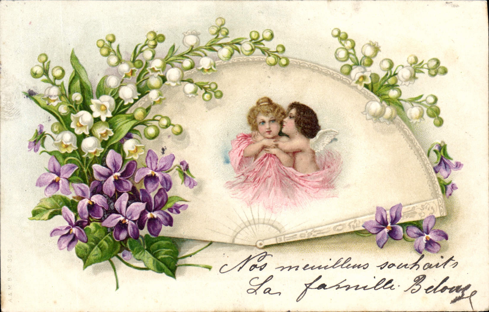 CPA Fantaisie Enfants Muguet Fleurs Eventail 