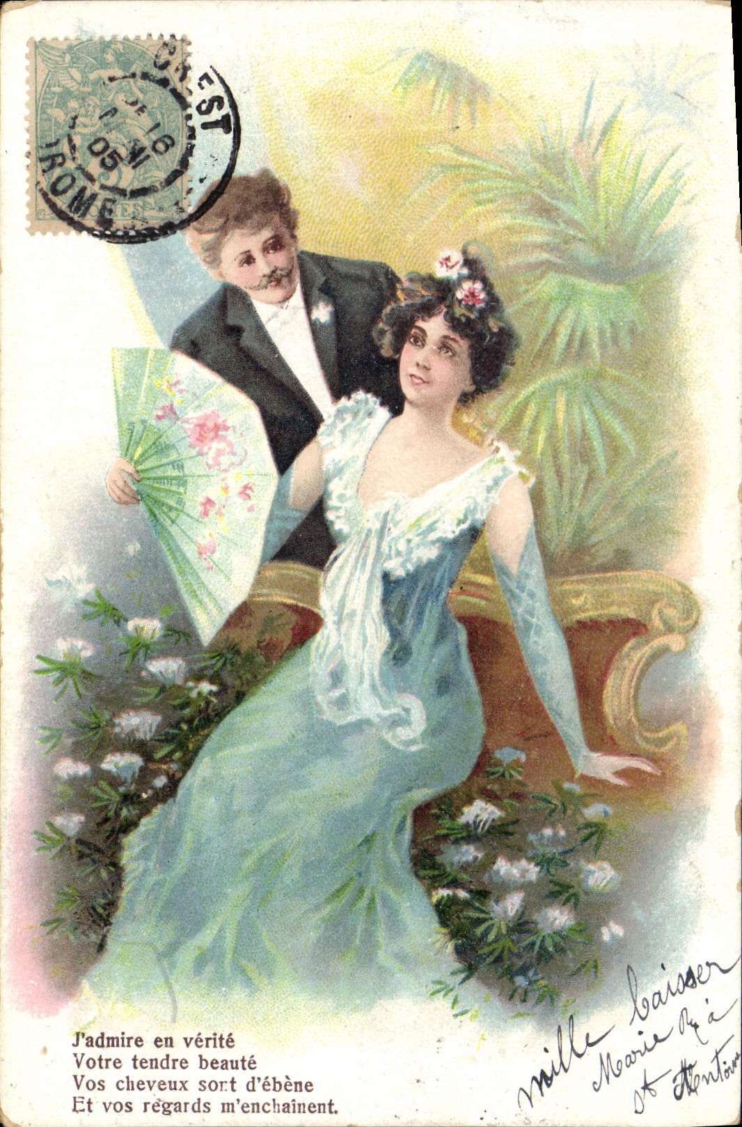 Couple en jardin — scène romantique — éditeur Série 1582