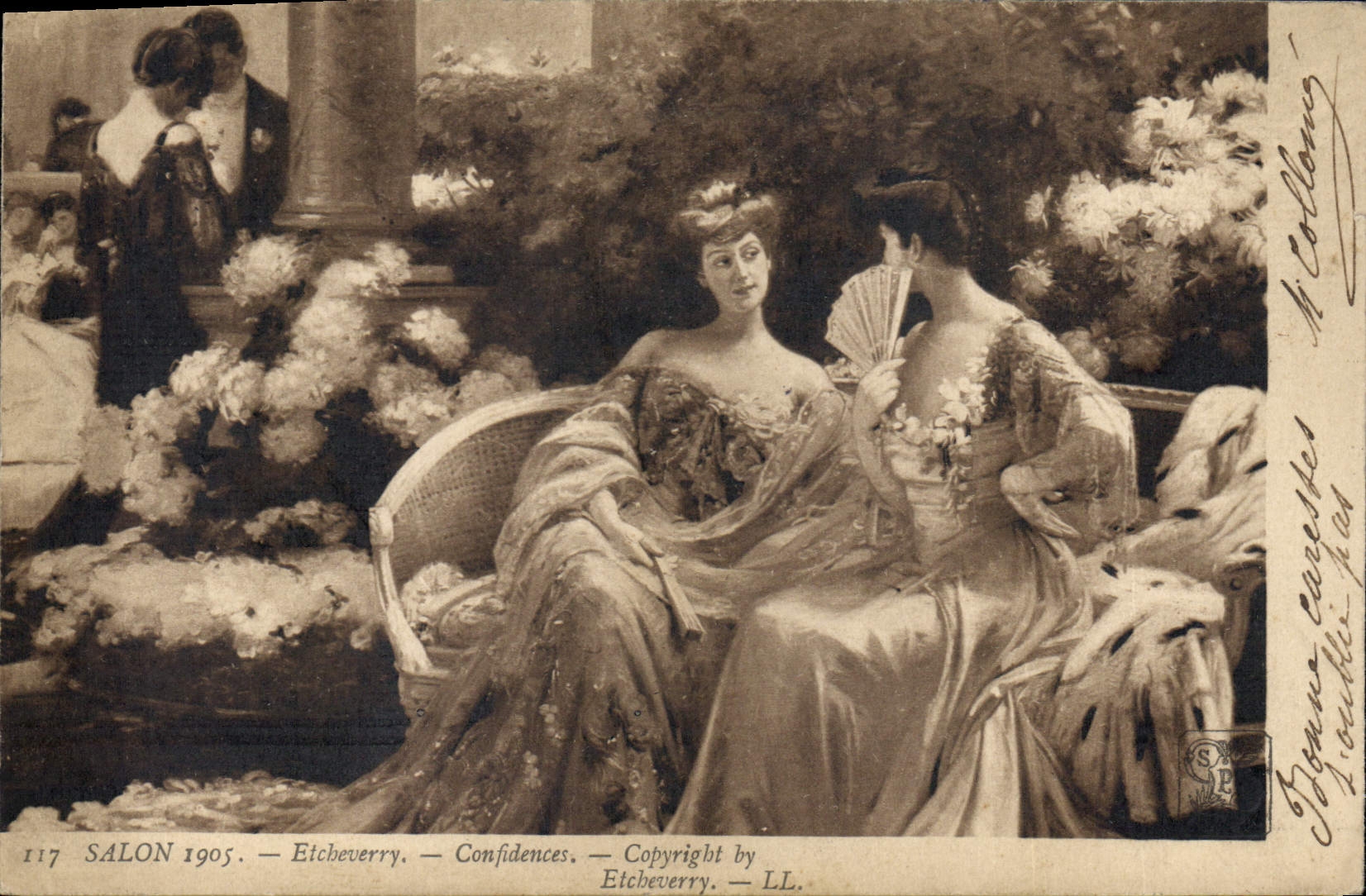 CPA Fantaisie Femme Eventail Salon 1905 Etcheverry Confidence