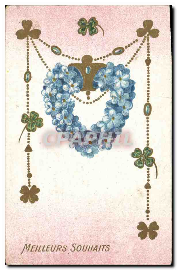CPA Fantaisie Coeur Fleurs Trefles