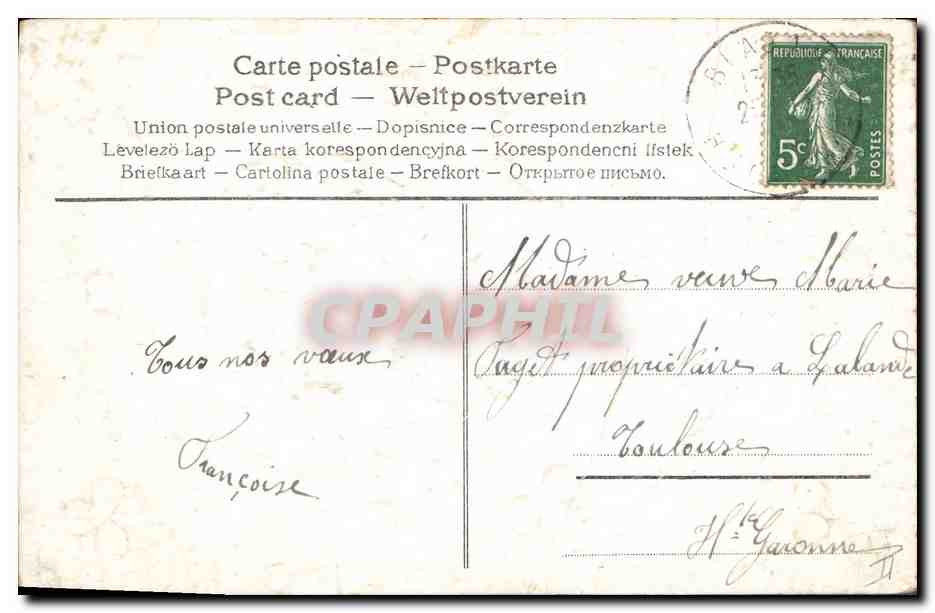 CPA Fantaisie Coeur Fleurs Trefles — Rückseite