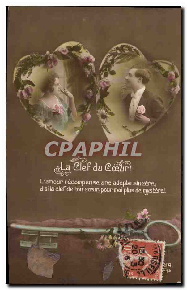 CPA Fantaisie Coeur Femme Cle