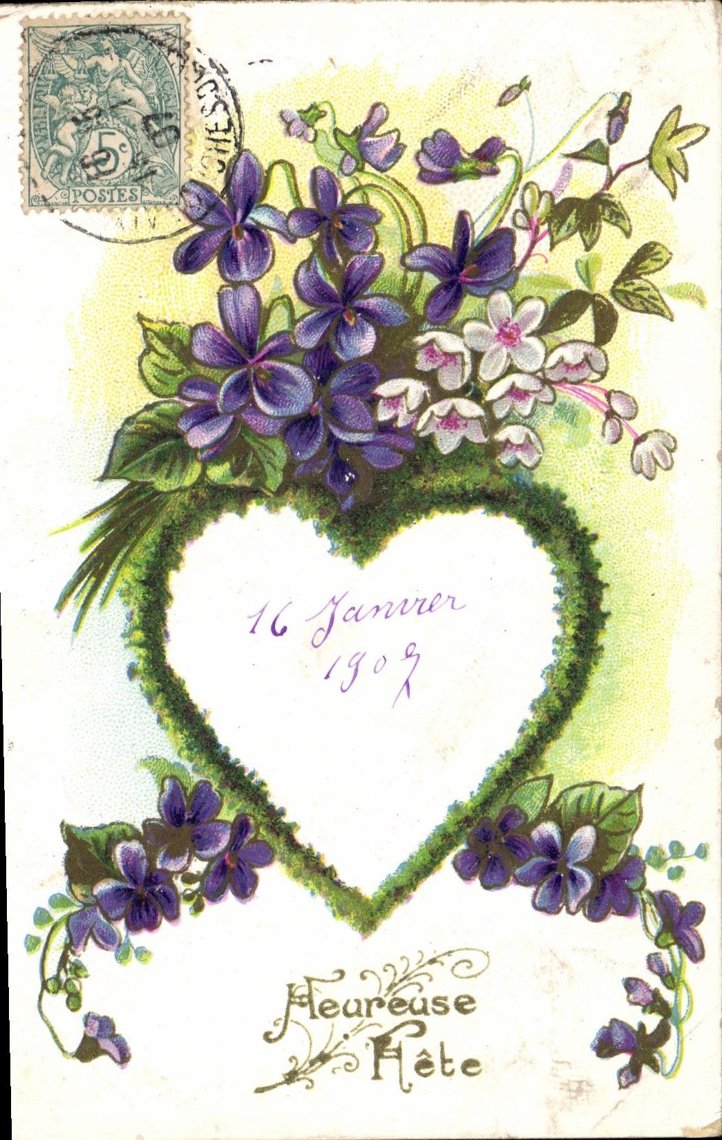 CPA Fantaisie Coeur Fleurs