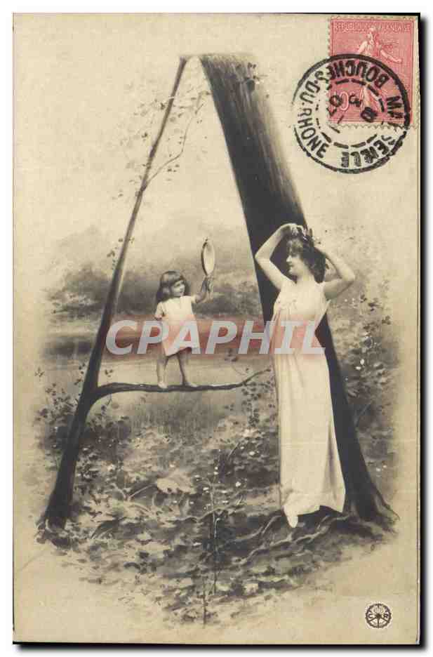 Femme et enfant dans un paysage — lettre de Marseille — éditeur anonyme, n° de série non visible