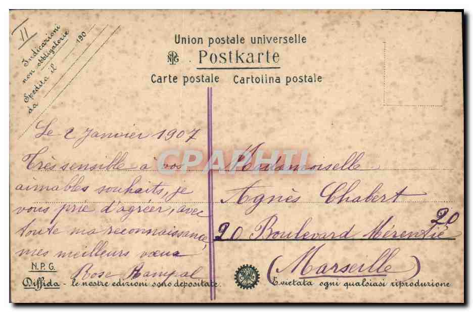 Femme et enfant dans un paysage — lettre de Marseille — éditeur anonyme, n° de série non visible — Reverso