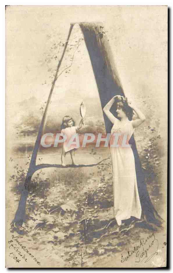 CPA Fantaisie Femme Lettres Lettre A